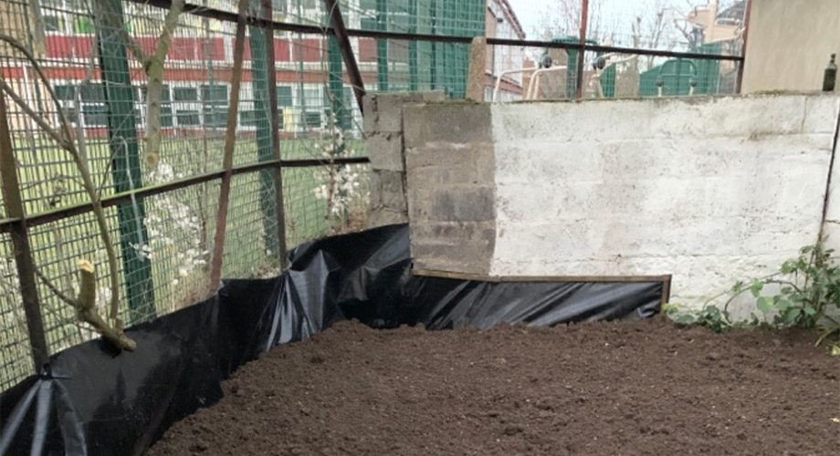 Excavated garden with root barrier after knotweed removal
